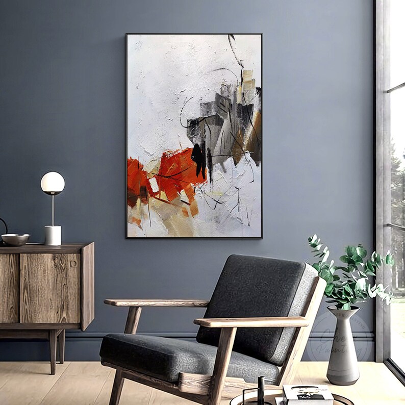 Modern Abstract Art Orange Red Grey Color Expressionist Wall Art ...