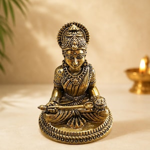 Handcrafted Brass Annapurna Devi Idol Goddes Annapurna Statue Hindu Goddess of Food & Prosperity Brass Temple Deco Pooja Gift Spiritual Deco