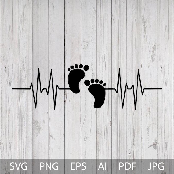 Baby Footprint SVG, Baby Feet Svg, Baby Footprint Heartbeat, Baby Clipart, Newborn, Dxf, Baby Foot Cricut, Tiny Feet Heartbeat Svg