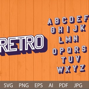 Retro alfabet, retro alfabet SVG, retro lettertype, jaren 70 kleurenbrieven, vintage letters, vintage alfabet, digitale download SVG, vectorbestanden, png