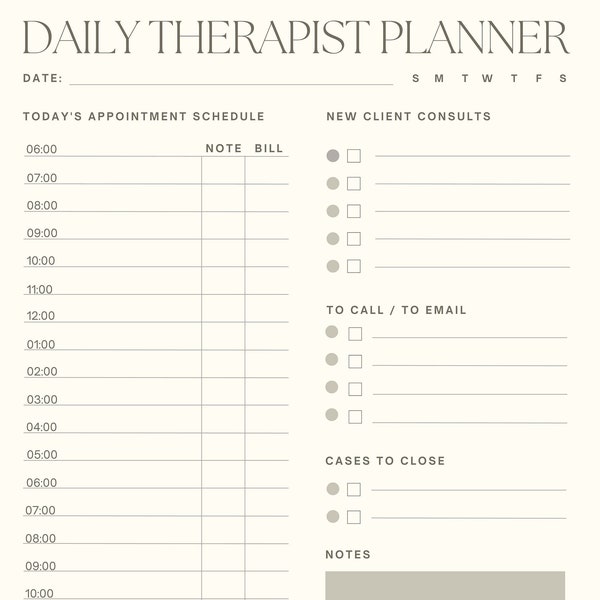 Therapist Daily Weekly Appointment Planner, Daily/weekly Clinical Planning Tool, Therapist Organization, Therapy Appointment Template
