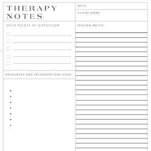 Therapist Note Sheets, Therapist Worksheet, Therapist Note Template, Therapist Notebook, Counseling Notes, Mental Health Notes, Therapy PDF