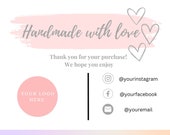 PRINTABLE Thank You Cards Business Template | Etsy Small Business Thank You For Your Purchase |Editable Customer Packaging Insert Note Canva