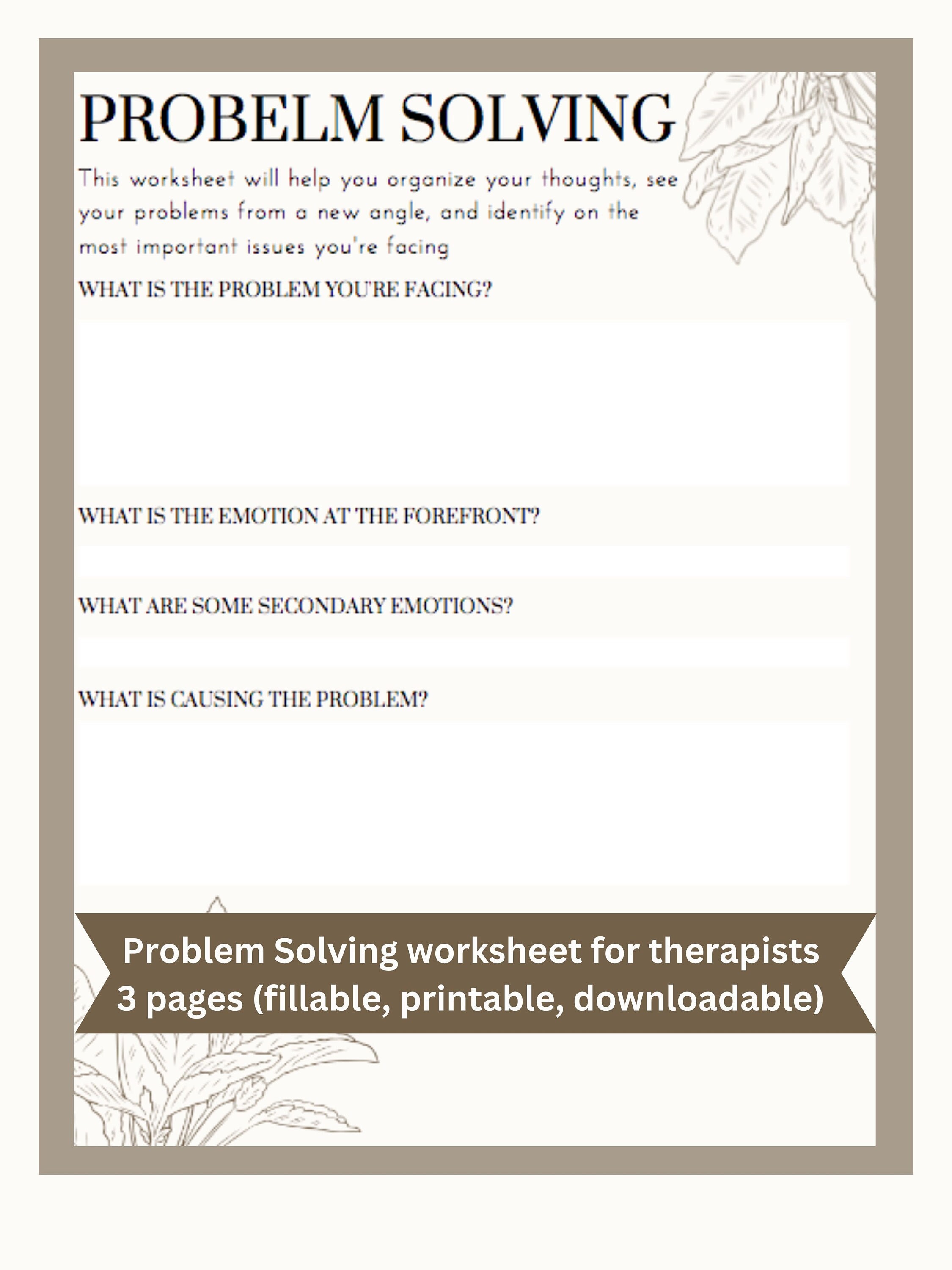 Problem solving therapy worksheet printable editable downloadable