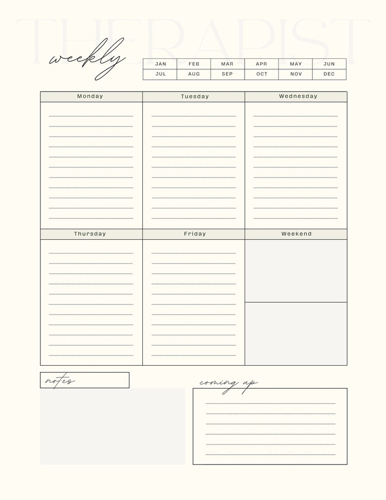 Therapist Daily Weekly Appointment Planner, Daily/weekly Clinical