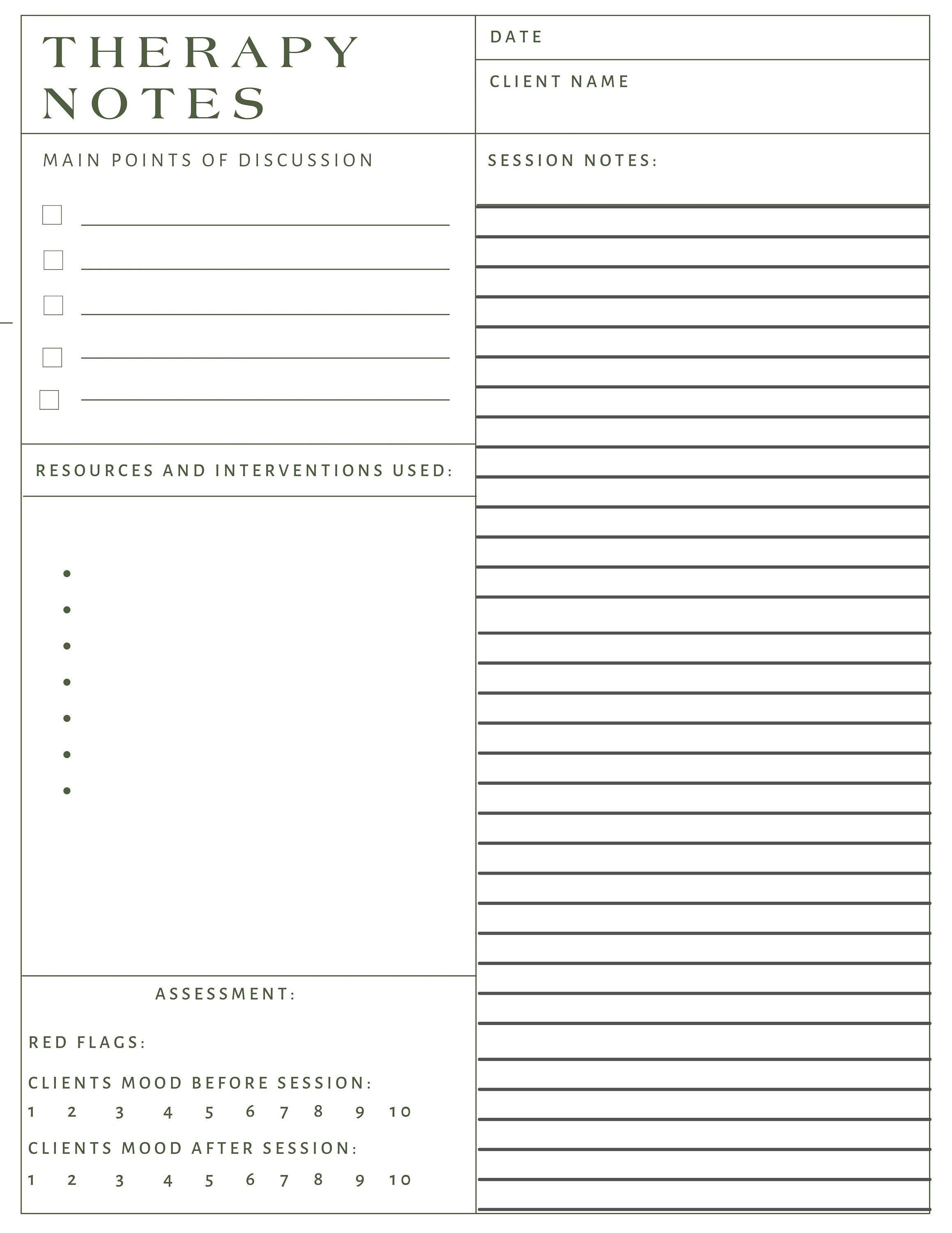 Therapist Note Sheets, Therapist Worksheet, Therapist Note Template Therapist Note Sheets, Therapist Worksheet, Therapist Note Template