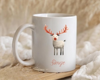Gepersonaliseerde rendiermok – aangepaste kerstmok met naam – schattig koffiekopje rendier – wintervakantiecadeau voor haar, hem – aangepaste naammok
