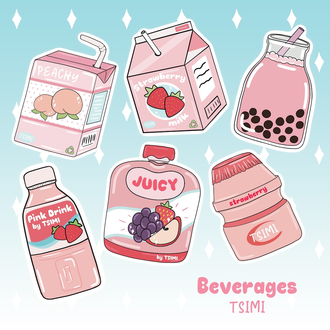 Cute Pink Drinks Stickers Pink Aesthetic Stickers Boba - Etsy