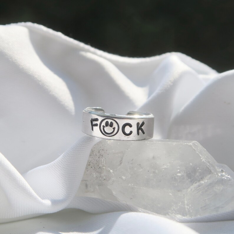 F*ck Hand Stamped Smiley Ring- Profanity Ring 