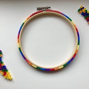 Pride flag embroidery and cross stitch hoop, 5 inch wooden hand painted embroidery hoop