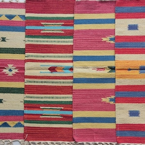 Cotton Flatweave Multicoloured Rug - Machine Washable - small rug - bath/shower mat - Multi Design - Lightweight 100% Cotton