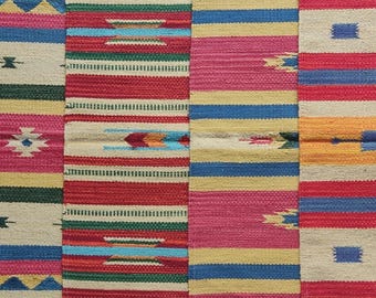 Cotton Flatweave Multicoloured Rug - Machine Washable - small rug - bath/shower mat - Multi Design - Lightweight 100% Cotton