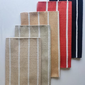 Cotton Flatweave Rug 50x80cm - machine washable - small rug - bath/shower mat - white stripes - black, ecru, ginger, orange, peach