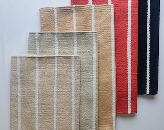 Tapis Flat Weave Coton 50x80cm - Lavable en machine - Petit tapis - Tapis de bain/douche - rayures blanches - noir, écru, gingembre, orange, pêche