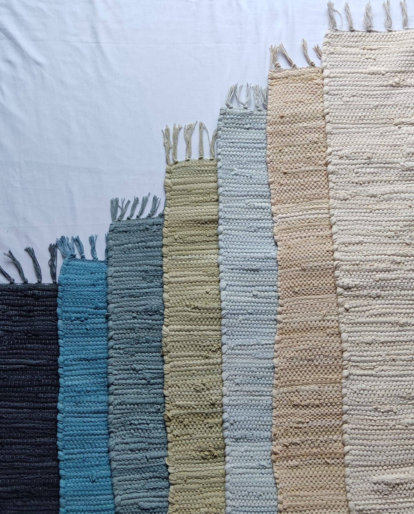 Tapis Flatweave en Coton 50x80cm - Lavable Machine Petit Tapis de Bain/Douche Ivoire , Turquoise, Gr