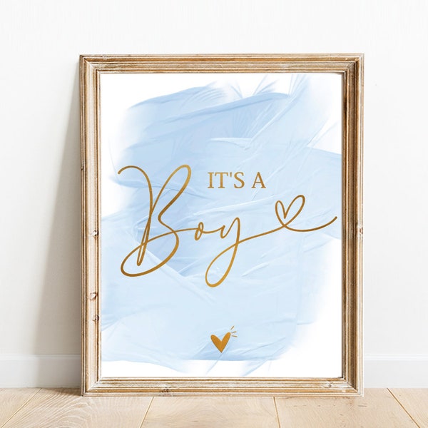 It's a boy sign Printable, Blue watercolor Gold Foil baby shower game printable, Boy baby shower table decoration Baby Boy Announcement D11