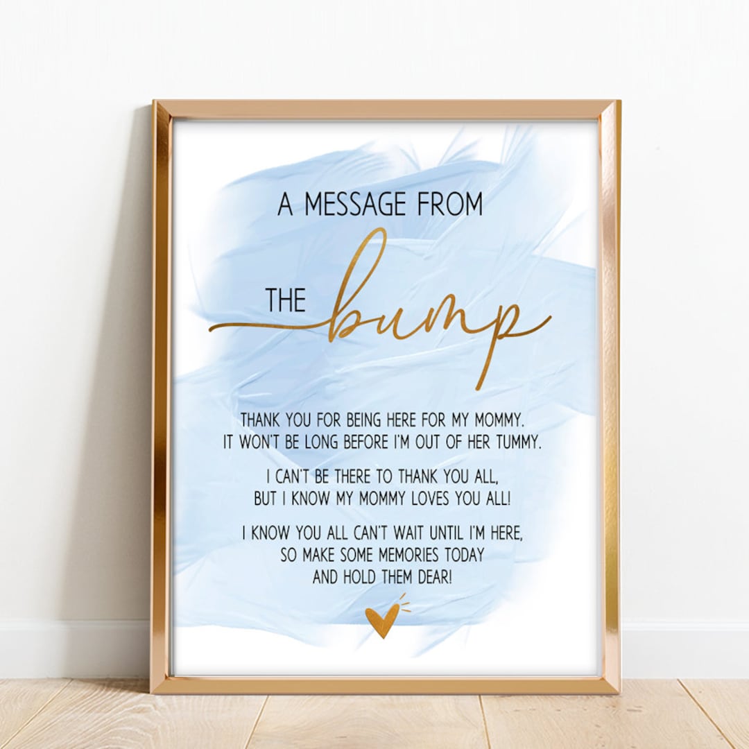 Boy Baby Shower Message From the Bump Sign, Blue Watercolor Gold Foil ...