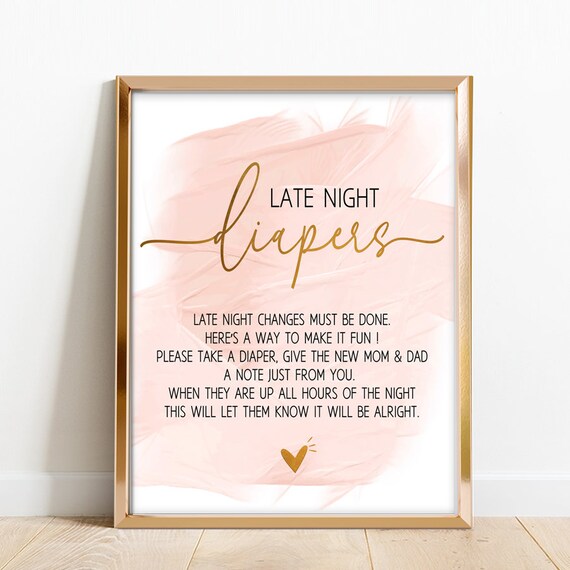 LATE NIGHT DIAPERS Printable Gold Foil Pink Watercolor Late | Etsy