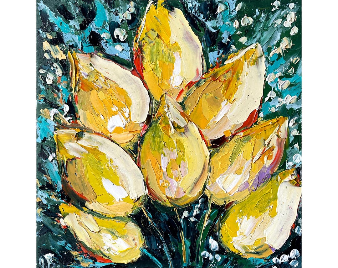 Tulip Painting Flower Original Art Impasto Oil Painting 7 by 7" Tulips ...
