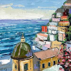 Positano Painting Italy Original Art Seascape Impasto Oil Painting 10 by 10&quot; Amalfi Coast Wall Art by Olesya Bay