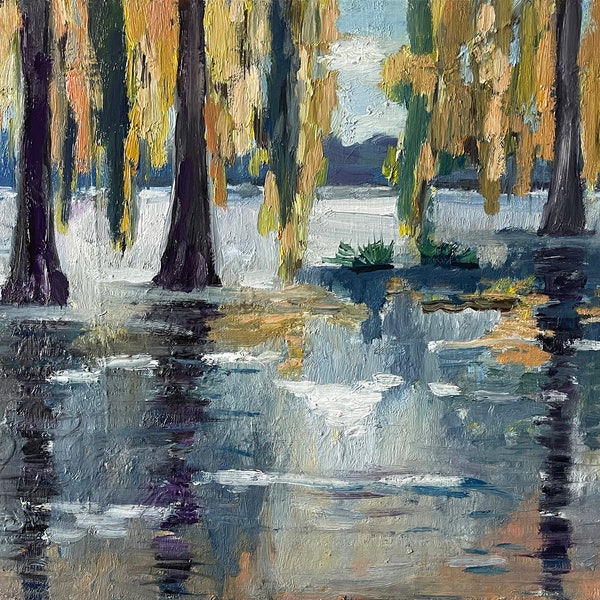 Peinture à l'huile originale de marais de la Louisiane 10 par 14" arbres Art de paysage de la Louisiane par la baie d'Olesya