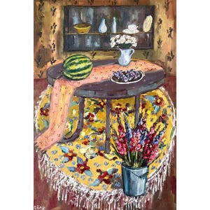 Gladiolus Painting Still Life Original Art Rustic Wall Art 16x24" by Olesya Bay image 1