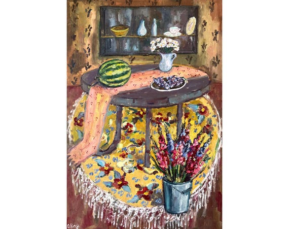 Gladiolus Painting Still Life Original Art Rustic Wall Art 16x24" by Olesya Bay