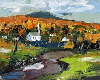 Vermont Painting Fall Original Art Impasto Oil Painting 5x7" Landscape by Olesya Bay
