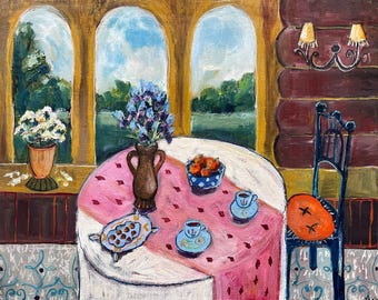 Iris Painting Still Life Original Art Garden Oil Canvas Painting 16x20" by Olesya Bay