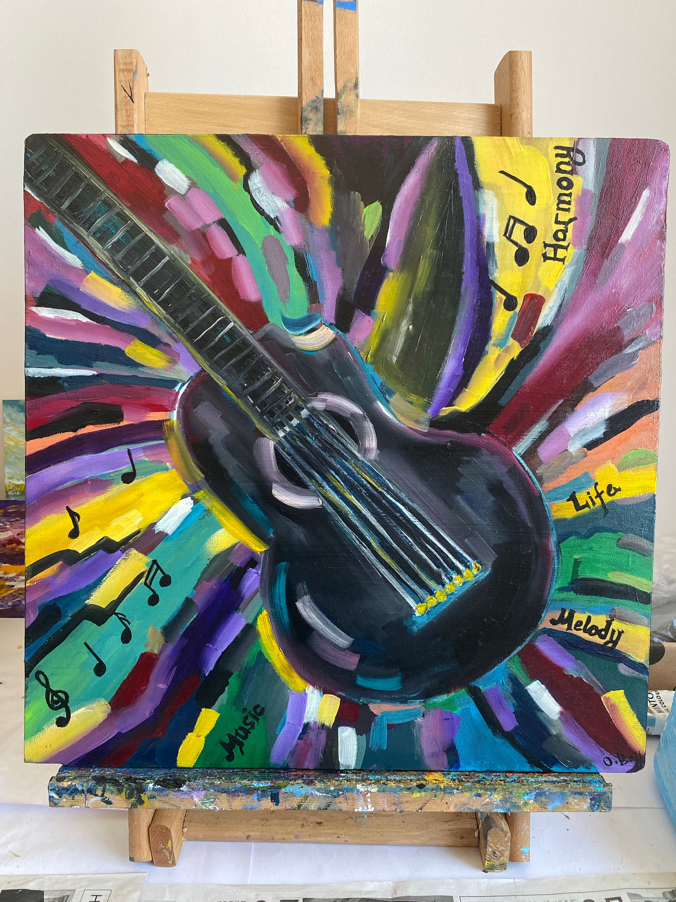 Guitar Painting Abstract Original Art Original Oil Painting 16 | Etsy