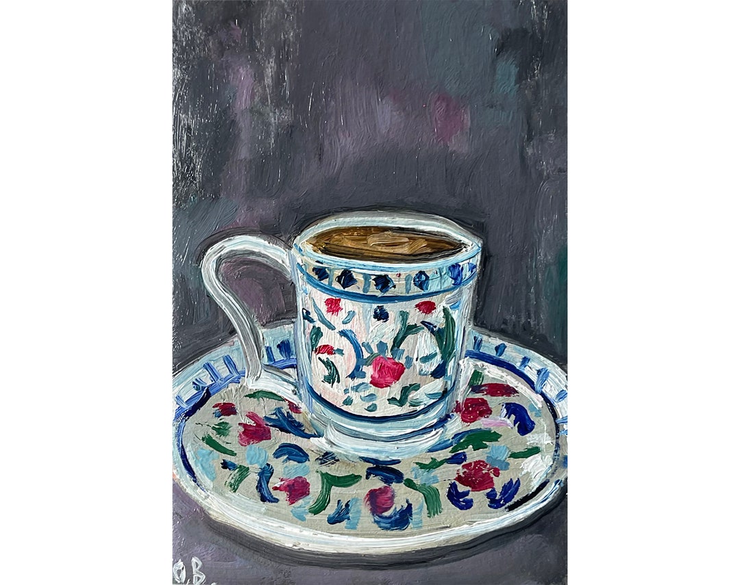 Turkish Coffee Painting Coffee Original Art Oil Painting 4 by 6 Small ...