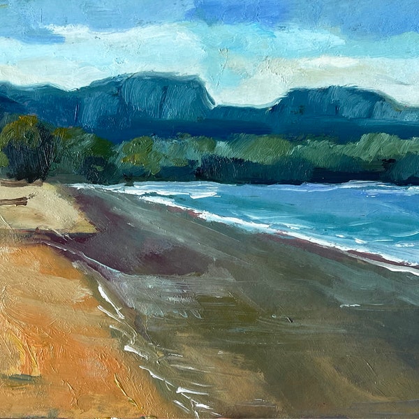 Hanalei Beach Park Painting Hawaii Original Art Oil Painting 5 by 7" Kauai Beach Wall Art by Olesya Bay