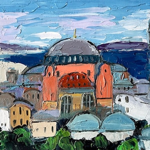 Peinture Sainte-Sophie : peinture à l'huile empâtement d'Istanbul, art turc (6 x 8 pouces)