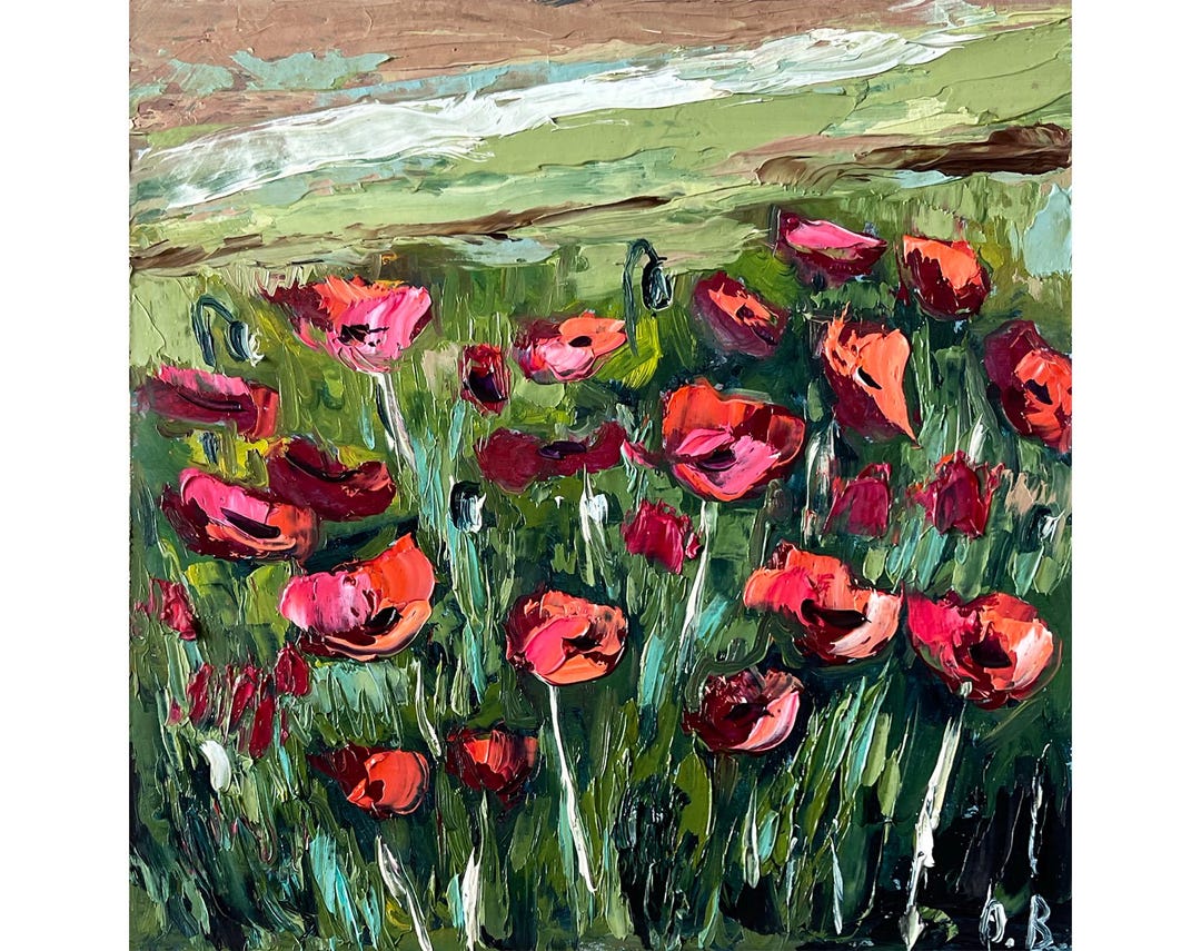 Red Poppy Painting Flower Original Art Impasto Oil Painting 7 by 7 ...