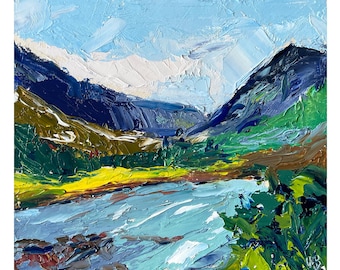 Glencoe Painting Scottish Highlands Original Art Impasto Oil Painting 7x8" by Olesya Bay