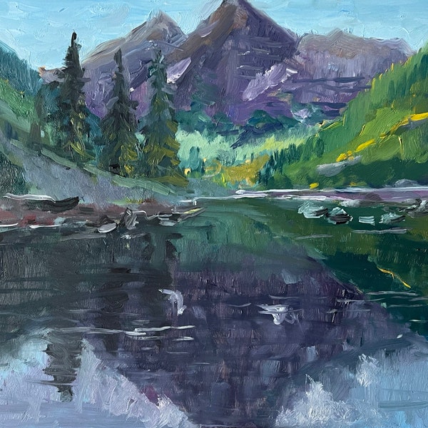 Colorado Painting Landscape Original Art Colorado Rocky Mountains Art 8 by 12" Oil Painting by Olesya Bay