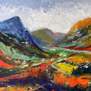 Scotland Painting Highlands Original Art Impasto Oil Painting 10 by 14&quot; Autumn Landscape Art by Olesya Bay