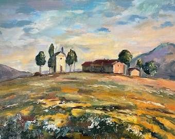 Tuscany Painting Landscape Original Art Italy Painting Tuscany Wall Art Canvas Oil Painting 14 by 20" by Olesya Bay