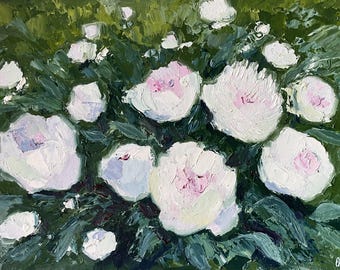 Peony Painting Flower Original Art Floral Bush Impasto Oil Painting 10x14" by Olesya Bay