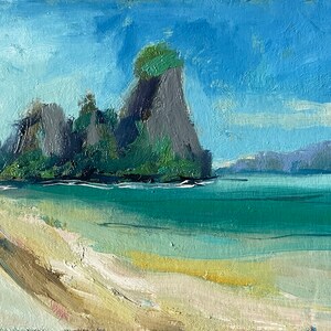 Thailand Painting Railay Beach Original Art Oil Painting 4 by 6" Beach Wall Art Seascape Artwork by Olesya Bay