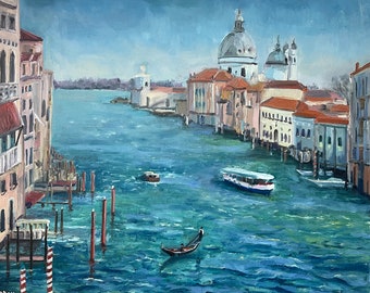 Venice Painting Italy Original Art Oil Painting Venice Grand Canal Wall Art Vaporetto Art 20 by 16" by Olesya Bay