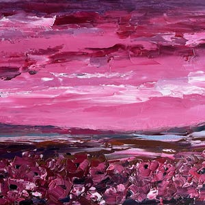Poppy Painting Abstract Original Art Impasto Oil Painting Abstract Pink Field 10 by 14&quot; by Olesya Bay
