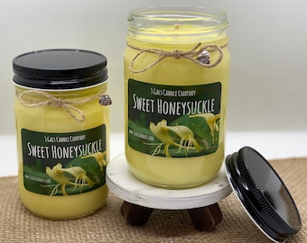 SWEET HONEYSUCKLE Soy Candle | Hand Poured | Mason Jar Candle | Housewarming Gift | Small Batch | Perfect Gift | Summer | Spring Candle