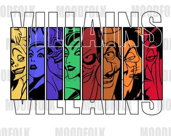 Disney Villains "Villains" Digital PNG, Colorful Disney Villain Art, Printable Design for T-Shirt, Mug, Sticker, Digital Download DS39