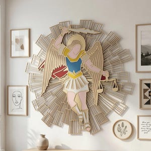 Saint Michael Laser Cut File svg Catholic Angel Wall Art CNC Glowforge Wood Design DXF crd SVG Religious Home Decor Template LS60