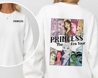 Felpa con cappuccio Princess Era Tour, maglietta con grafica delle principesse Disney, maglietta con personaggi dei film, regalo per fan delle principesse per donne e ragazze DS40