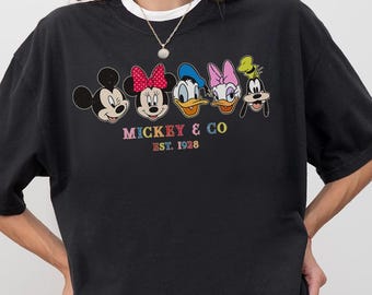 Mickey & Co. Faces Shirt – Disney Character Graphic Tee – Mickey, Minnie, and Friends 1928 Design DS80