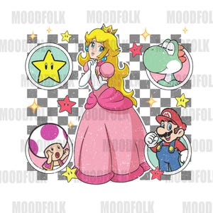 Princess Peach & Mario Charaktere - Super Mario Digital Art, Mario, Yoshi, Kröte, Pfirsich, Stern, Super Mario Printable Sticker