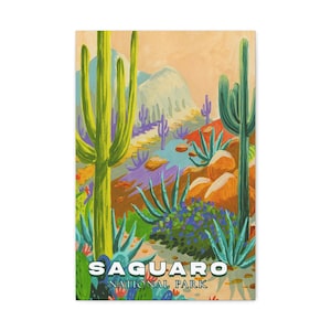 Arte en lienzo del Parque Nacional Saguaro: vibrante paisaje de cactus del desierto