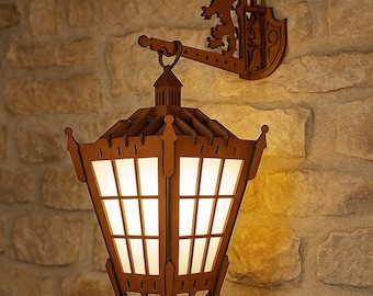 Medieval Wall Lantern Laser Cut SVG Vintage Sconce Lamp Template, Wood Light Lamp File, CNC Glowforge Digital Download, Lantern Pattern LS16